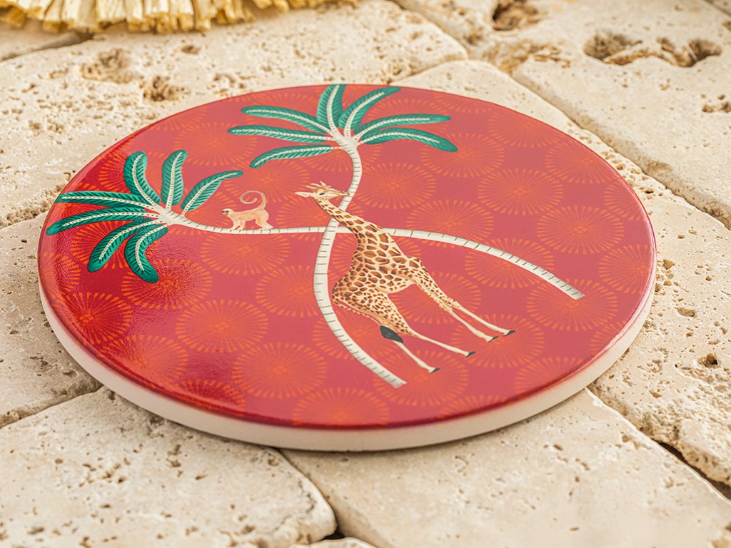 Exotic Giraffe Untersetzer Keramik 16cm Rot
