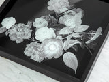 Plateau Décoratif Verre-plastique, Flowers In Black, 35x35cm, Noir