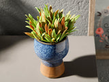 Fleur Artificielle En Pot Céramique Lavender Leaves 13x13x18cm Bleu - Vert