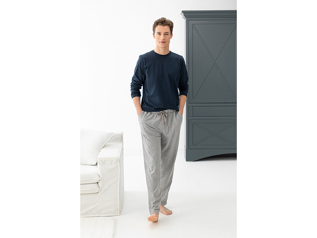 Pyjama Homme Coton Jersey Simple S Gris - Bleu Marine