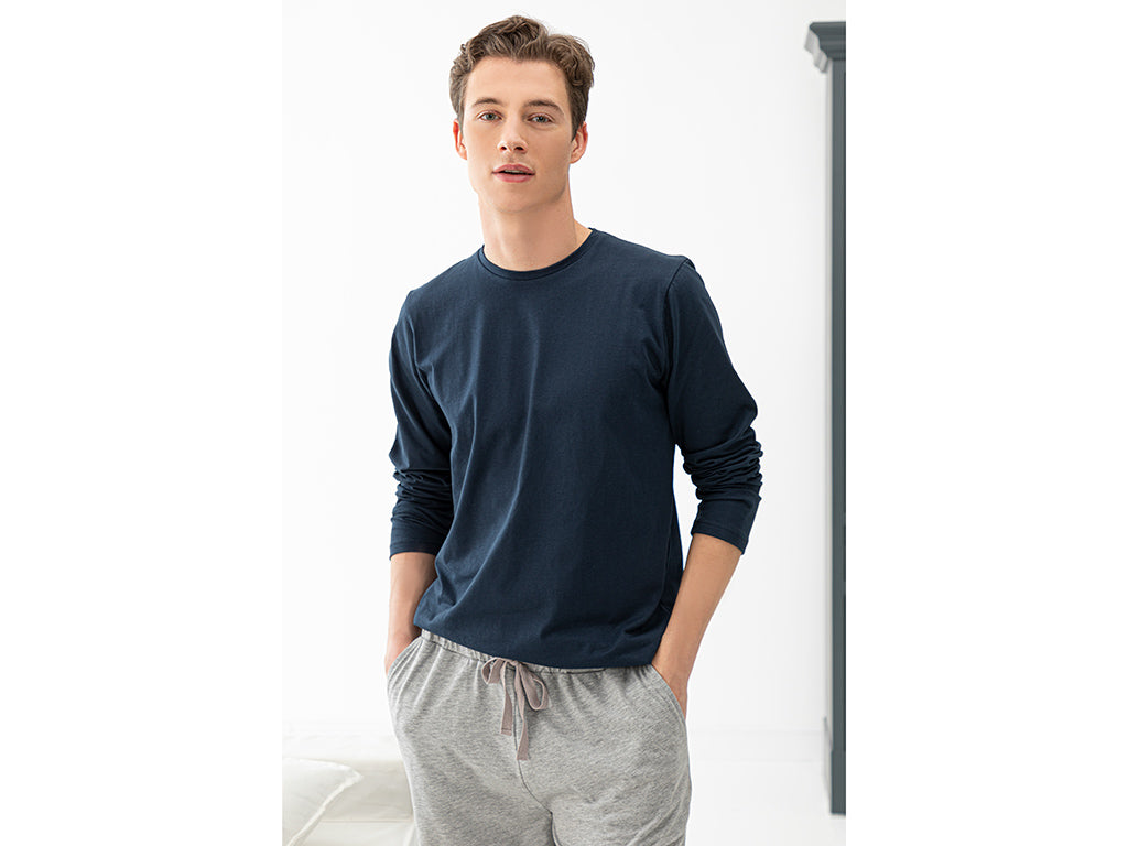 Pyjama Homme Coton Jersey Simple Xl Gris - Bleu Marine - English Home CH