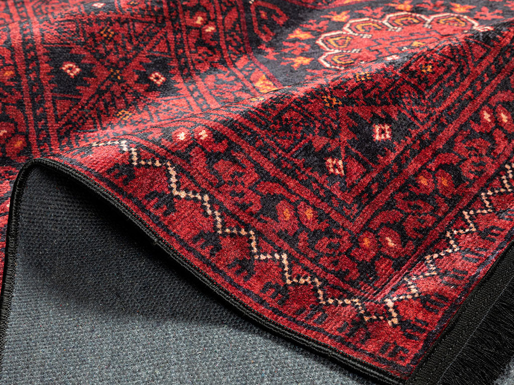 Tapis Effet Velours Mont Blanc Afghan 120x180cm Rouge