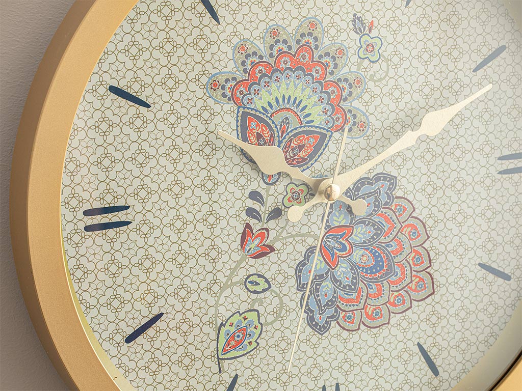 Horloge Murale Plastique Paisley Flower 30cm Doré