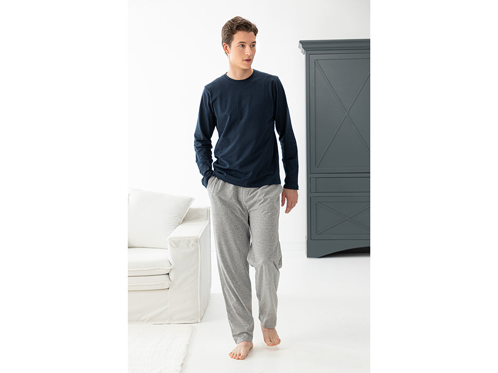 Pyjama Homme Coton Jersey Simple L Gris - Bleu Marine