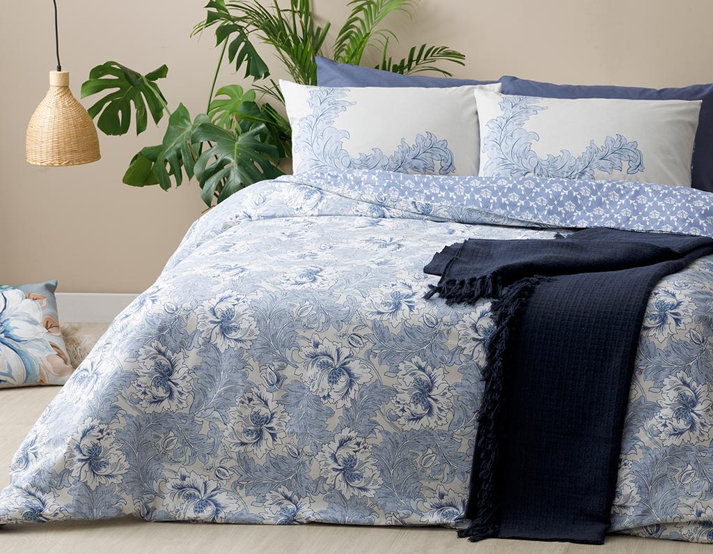 Morris Bettdeckenbezug-Set Baumwolle King Size 240X220Cm Blau